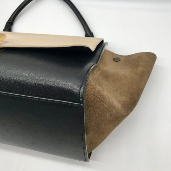Celine Beige & Black Calfskin Trapeze Convertible Satchel - Picture 6 of 12